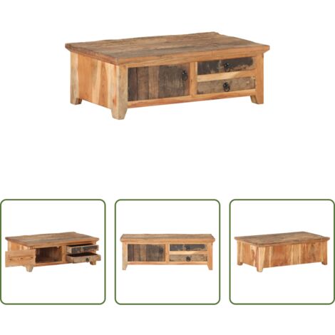 vidaXL Mesa de madera -  Mesa de centro de madera maciza reciclada 90x50x31 cm