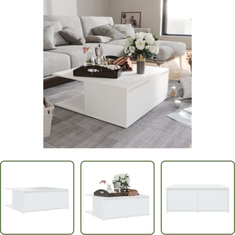 vidaXL Mesa de madera -  Mesa de centro madera contrachapada blanco 80x80x31 cm