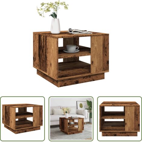 vidaXL Mesa de madera -  Mesa de centro madera ingeniería madera envejecida 55x55x42 cm