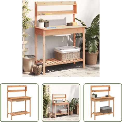vidaXL Mesa de madera -  Mesa para macetas con fregadero madera abeto 147,5x44x139,5 cm