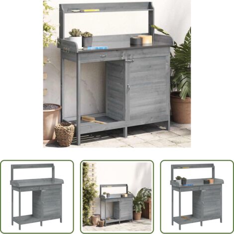 vidaXL Mesa de madera -  Mesa para macetas y armario madera abeto gris 110,5x45x124,5 cm