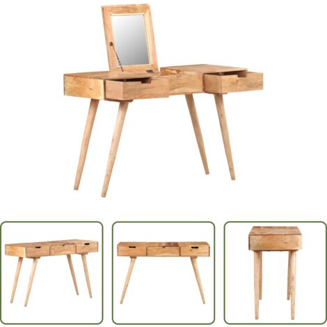 vidaXL Mesa de maquillaje -  Mesa tocador con espejo madera acacia maciza 112x45x76 cm