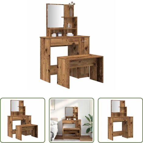 vidaXL Mesa de maquillaje -  Tocador de madera antigua de ingeniería