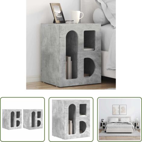vidaXL Mesa de noche con estantes -  Mesita de Noche 2 pcs Gris Concreto 40 x 35 x 50 cm