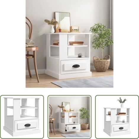 vidaXL Mesa de noche -  Mesa auxiliar madera contrachapada blanco 50x50x60 cm