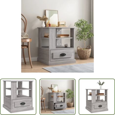 vidaXL Mesa de noche -  Mesa auxiliar madera contrachapada gris Sonoma 50x50x60 cm