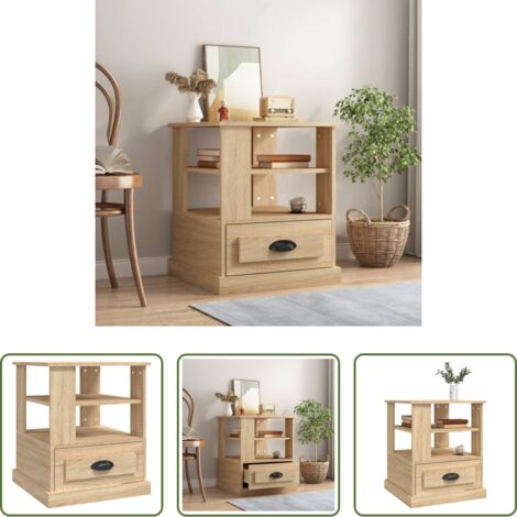 vidaXL Mesa de noche -  Mesa auxiliar madera contrachapada roble Sonoma 50x50x60 cm