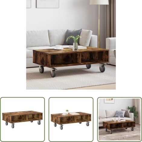 vidaXL Mesa de noche -  Mesa Lateral con Ruedas Roble ahumado 90 x 50 x 30 cm
