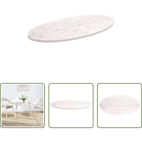 vidaXL Mesa de noche -  Tablero de mesa ovalado madera maciza pino blanco 100x50x2,5 cm