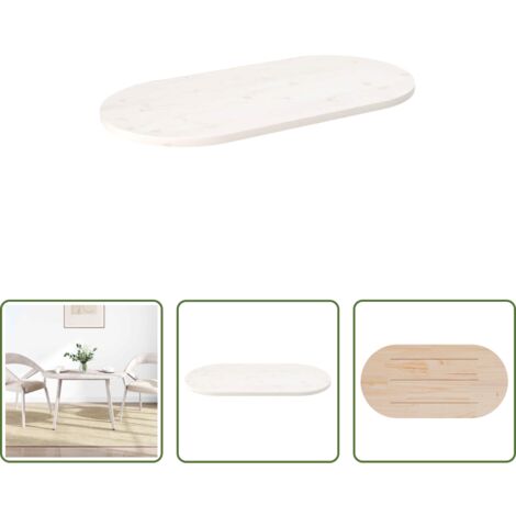vidaXL Mesa de noche -  Tablero de mesa ovalado madera maciza pino blanco 100x50x2,5 cm