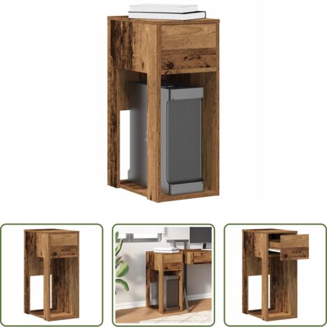 vidaXL Mesa de oficina -  Torre de ordenador con cajón madera vieja 30x44x74 cm