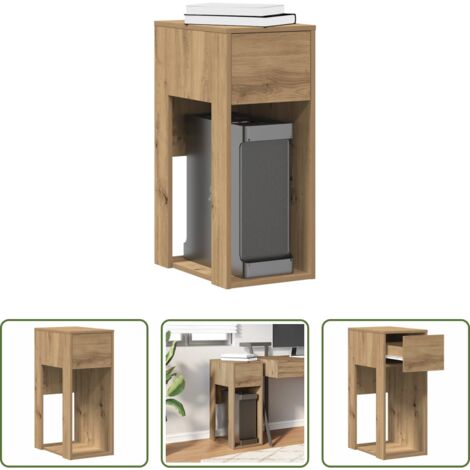 vidaXL Mesa de oficina -  Torre de ordenador con cajón roble artesanal 30x44x74 cm