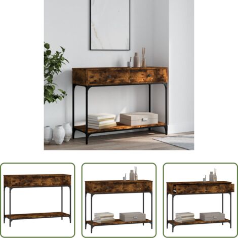 vidaXL Mesa de pasillo -  Mesa consola madera de ingeniería roble ahumado 100x34,5x75 cm