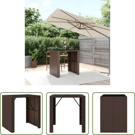 vidaXL Mesa de patio -  Mesa bar con superficie cristal ratán PE marrón 105x80x110 cm