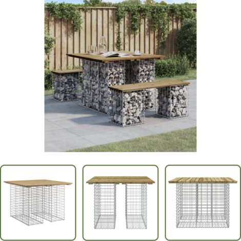 vidaXL Mesa de patio -  Mesa de jardín con diseño de gaviones, 100 x 102 x 72 cm, madera de pino impregnada