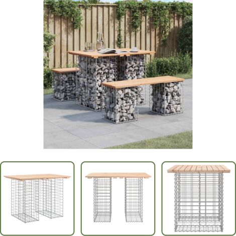 vidaXL Mesa de patio -  Mesa de jardín con diseño de gaviones, 100 x 70 x 72 cm, madera maciza de pino