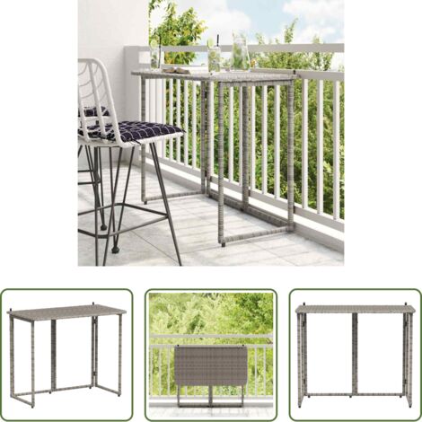 vidaXL Mesa de patio -  Mesa de jardín plegable gris 90x51x75 cm ratán sintético