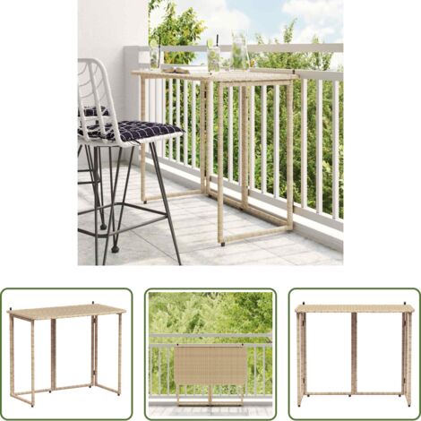 vidaXL Mesa de patio -  Mesa de jardín plegable ratán sintético beige 90x51x75 cm
