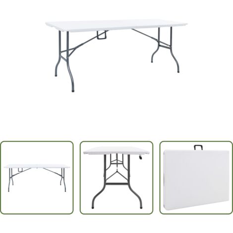vidaXL Mesa de picnic -  Mesa de jardín plegable HDPE blanco 180x72x72 cm