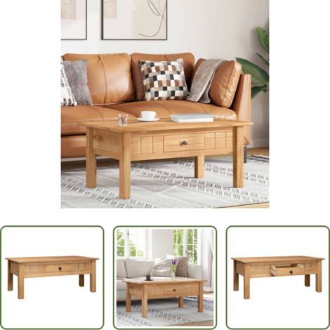 vidaXL Mesa de pino -  Mesa de centro madera maciza de pino estilo Panamá 100x60x43,5 cm