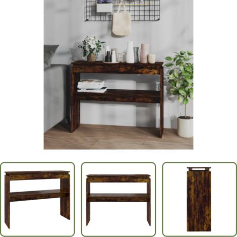 vidaXL Mesa de roble ahumado -  Mesa consola madera contrachapada roble ahumado 102x30x80 cm