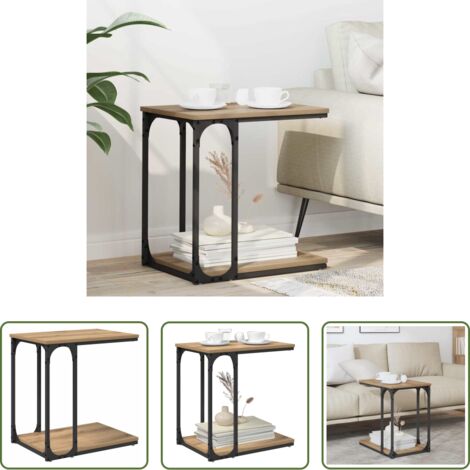 vidaXL Mesa de roble -  Mesa lateral con estante Roble artesanal 50 x 35 x 52 cm