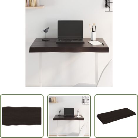 vidaXL Mesa de roble -  Tablero mesa madera tratada borde vivo marrón 80x40x(2-6) cm