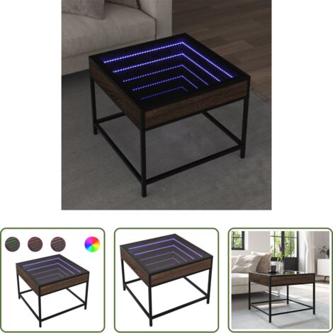 vidaXL Mesa de salón con luces -  Mesa de centro con Infinity LED marrón roble 50x50x41 cm