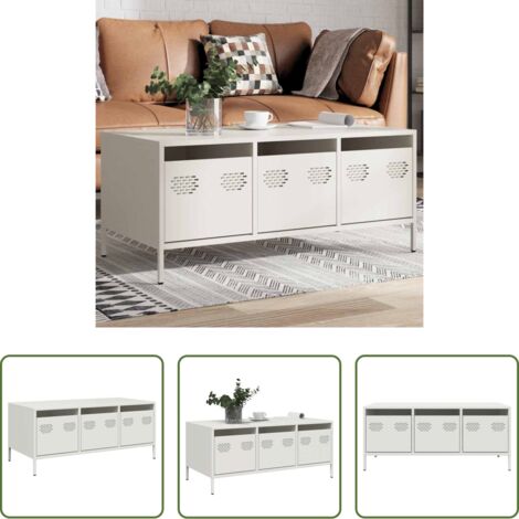 vidaXL Mesa de salón -  Mesa de centro acero laminado en frío blanco 101,5x50x43,5 cm
