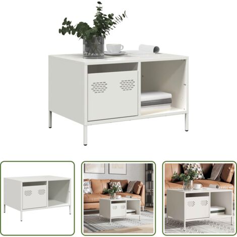 vidaXL Mesa de salón -  Mesa de centro acero laminado en frío blanco 68,5x50x43,5 cm