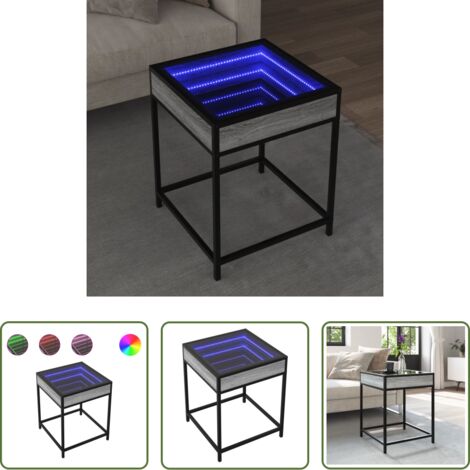 vidaXL Mesa de salón -  Mesa de centro con Infinity LED gris Sonoma 40x40x51 cm