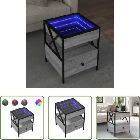 vidaXL Mesa de salón -  Mesa de centro con Infinity LED gris Sonoma 40x40x51 cm