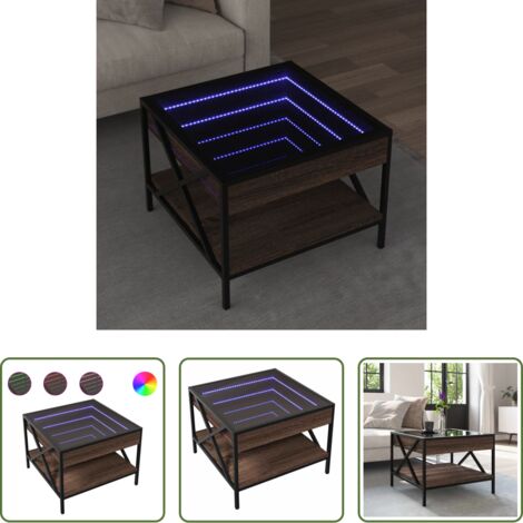 vidaXL Mesa de salón -  Mesa de centro con Infinity LED marrón roble 50x50x38 cm