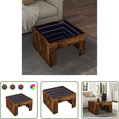 vidaXL Mesa de salón -  Mesa de centro con Infinity LED roble ahumado 50x50x30 cm