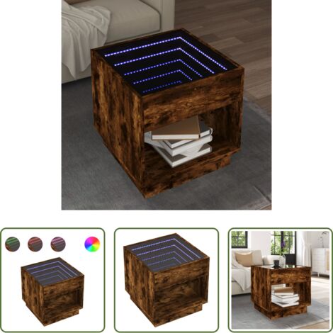 vidaXL Mesa de salón -  Mesa de centro con Infinity LED roble ahumado 50x50x50 cm