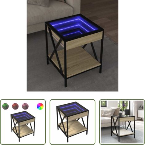 vidaXL Mesa de salón -  Mesa de centro con Infinity LED roble Sonoma 40x40x49 cm