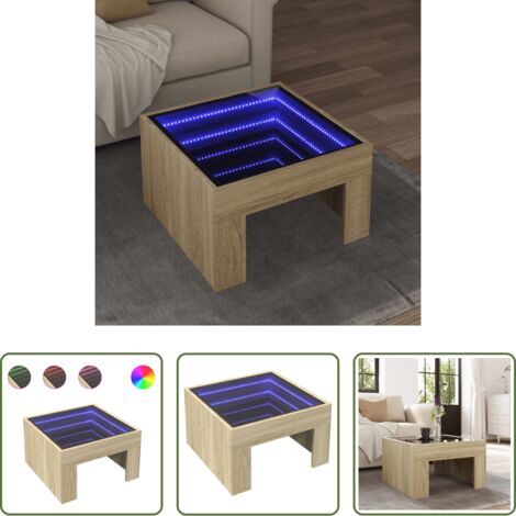 vidaXL Mesa de salón -  Mesa de centro con Infinity LED roble Sonoma 50x50x30 cm