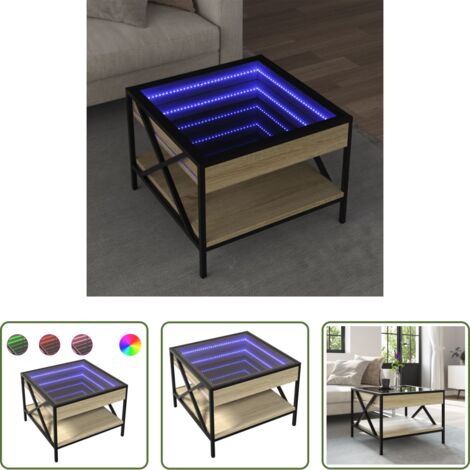 vidaXL Mesa de salón -  Mesa de centro con Infinity LED roble Sonoma 50x50x38 cm