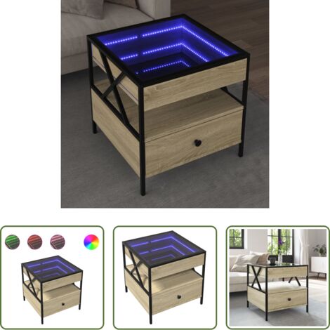 vidaXL Mesa de salón -  Mesa de centro con Infinity LED roble Sonoma 50x50x51 cm