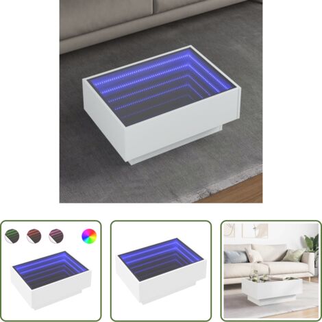 vidaXL Mesa de salón -  Mesa de centro con LED madera de ingeniería blanca 70x50x30 cm