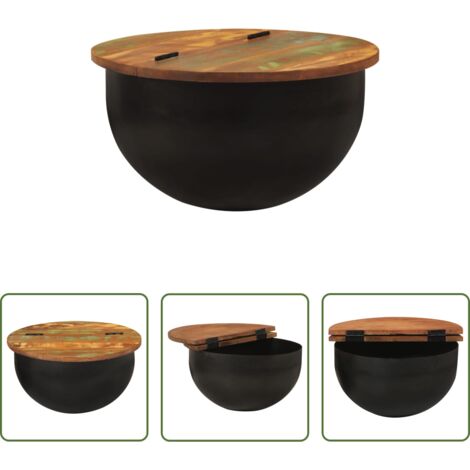 vidaXL Mesa de salón -  Mesa de centro de madera maciza reciclada negra 50x27 cm