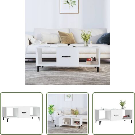vidaXL Mesa de salón -  Mesa de centro madera contrachapada blanco 102x50x40 cm