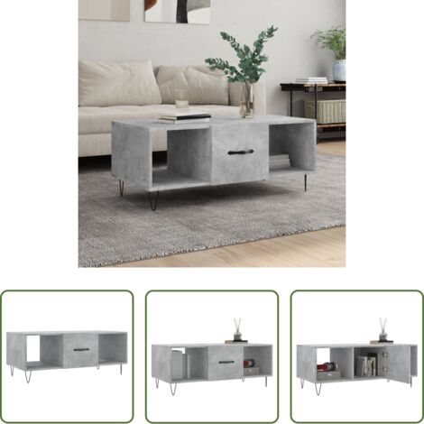 vidaXL Mesa de salón -  Mesa de centro madera contrachapada gris hormigón 102x50x40 cm