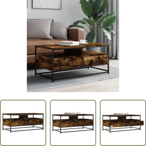 vidaXL Mesa de salón -  Mesa de centro madera de ingeniería roble ahumado 100x51x45 cm