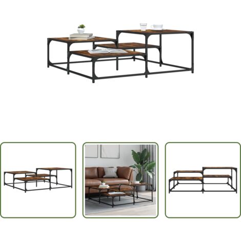 vidaXL Mesa de salón -  Mesa de centro madera de ingeniería roble ahumado 107x107x40 cm