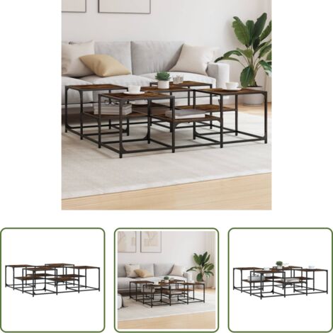 vidaXL Mesa de salón -  Mesa de centro madera de ingeniería roble ahumado 121x121x40 cm