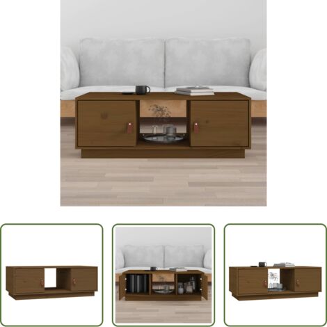 vidaXL Mesa de salón -  Mesa de centro madera maciza de pino marrón miel 100x50x35 cm