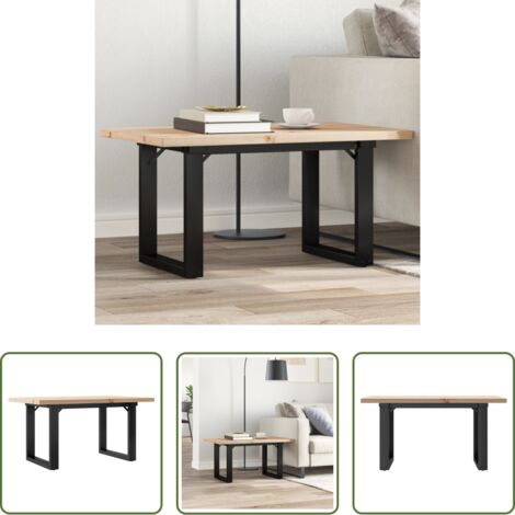vidaXL Mesa de salón -  Mesa de centro marco O madera maciza pino y acero 80x50x40,5 cm