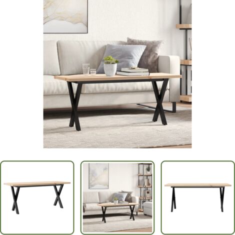 vidaXL Mesa de salón -  Mesa de centro marco X madera maciza pino y acero 110x40x45,5cm