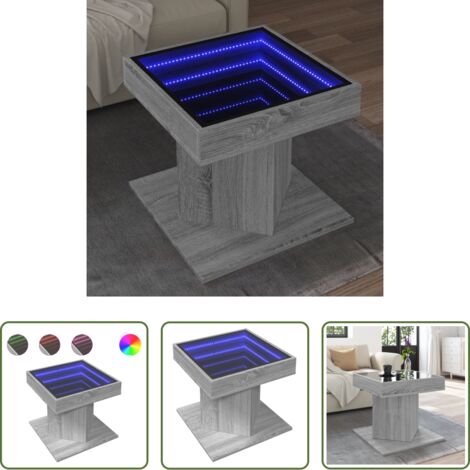 vidaXL Mesa de salón -  Mesa de centro y LED madera ingeniería gris Sonoma 50x50x45 cm